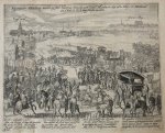 Atelier of Frans Hogenberg (1539/40-1590) - [Antique print; engraving, Rijswijk] Maurits welcomes Spinola in Rijswijk in 1608, published ca. 1608-1610.