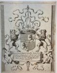  - [Coat of Arms Carel v.d. Boetselaer] Familiewapen uit de rand van een 18e eeuwse kaart Carel van de Boetselaer, gravure door A. Vaillant.
