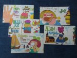 N.n.. - 5 uitslaande en geïllustreerde stroken met kindergedichtjes/versjes. O.a. Jan Huygen in de Ton, Zakdoekje leggen, niemand zeggen, Altijd is Kortjakje ziek, Moriaantje, Olleke bolleke rube solleke, Naar bed naar bed, zei Duimelot, etc.