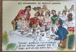 [Vintage chromos, Paris, Jean] - [Vintage menu/postcard, ca 1950] Les Aphorismes de Brillat-Savarin by Jean Paris, 100 x 150 mm. Vintage chromo print. Convier.