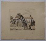 BOS, ANTHONIE VAN DEN, - Man with a wheelbarrow near a farmhouse and barn