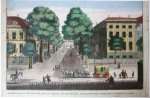 [in the style of Probst] - [Antique print, handcolored etching, The Hague] Gesight van het Nieuwe Voor hout komende uyt het Bosch (Nieuwe Voorhout in Den Haag), published ca. 1770.