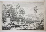Albert Meyering (1645-1714) - [Antique print, etching/ets] Italian landscape with a shepherd playing the flute near a monument, published before 1700.