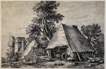 Claes Jansz. Visscher II (1586/87-1652) after Abraham Bloemaert (1566-1651) - Antique print, etching | Farm with shed for a cart / Boerderij tussen het geboomte, published 1620, 1 p.