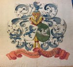 Onbekend. - DOELMAN, HATTEVIER Alliantie-familiewapen van Michiel Doelman en Catharina Hattevier. Tekening met kleur, 18de-eeuws, 30x30 cm.