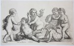 Hollar, Wenzel (1607–1677) after Avont, Pieter van (1600-1652) - [Antique print, etching] Five boys and a satyr [Paedopaegnion], ca 1625-1677.