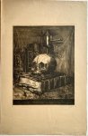 [N.N.] - Modern etching | Vanitas still life with skull and book, 1 p.