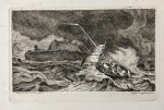 Bagelaar, Ernst Willem Jan. - Antique etching 1814 | Christus en zijn apostelen in een storm op het meer van Galilea, La tempête d'après Backhuyzen, 1814, 1 p.