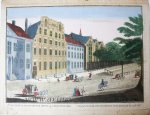 [in the style of Probst] - [Antique print; handcolored etching, The Hague, Den Haag] 'T GEZIGHT van de KNEUTER DYK SIENDE na de KLOOSTER KERK, published ca. 1700.