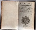 R.P. {Prêtre de l'Oratoire) - Analyse des Epitres de Saint Paul, et des epitres canoniques, avec des dissertations sur les lieux difficiles