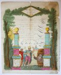 Leonardus Schweickhardt (1783-1862) Jan Hendriksen (fl. 1782-1828) - [Nieuwjaarswensch / New Year Wishes, 1816] C. van der Rotte. Hand colored wish card with Alexander the Great visiting Diogenes in the barrel, dated 1816.
