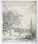 Albert Meyering (1645-1714) - [Antique print, etching/ets] Italian landscape with obelisk/Italiaans landschap met obelisk, published before 1700.