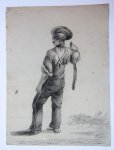 Woensel, Petronella van (1785-1839) - Standing man with hat. (Tekening van staande man met hoed).