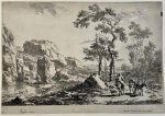 Dancker Danckerts (1634-1666), after Nicolaes Berchem (1621/22-1683) - Antique print, etching | Italianate landscape with shepherd on an easel, published ca. 1650, 1 p.