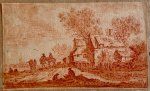 after Jan van Goyen (1596-1656) - Antique red chalk drawing | Travellers near a house at a pond, ca. 1660-1690, 1 p.