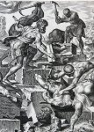 Heemskerck, Maarten van (1498-1574) - Biblical Print. Gideon and his men destroying the altar of Baal [Judg. 6:25-27].