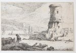 after Wijck, Thomas (1616/24-1677) - A Harbour with a round tower [set: Landscape scenes with ruins] (Haven met ronde toren).