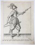 Gheyn, Jacques de II (1565-1629) - [Original engraving/gravure by Jacques de Gheyn II] The soldier advancing the pike by transferring his right hand to its foot. (Set title: Wapenhandelinghe van Roers Mvsquetten ende spiessen... also known as 'The exercise of Arms').
