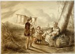 Monogrammist J.W.B., after Elchanon Verveer (1826-1900) - Antique drawing, watercolor | Peasants family with monkey, 1876, 1 p.