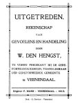 Hengst, W. den - Uitgetreden. Rekenschap van gevoelens en handeling door W. den Hengst, te voren predikant bij de Gereformeerde Kerken, thans leeraar der Gereformeerde Gemeente te Veenendaal