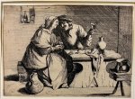 after David Teniers (1610-1690) - Antique print, etching | Couple drinking at a table, published ca. 1750, 1 p.