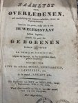  - Naamlijst der overledenen met omschrijving van hunnen ouderdom, woon- en begraafplaatsen, benevens der genen welke zich in den huwelykenstaat hebben begeven alsmede het getal der geborenen binnen Haarlem (...) benevens eene lyst der verkochte ...