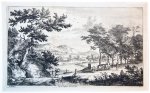 Willem Swidde (1661-1697) and Dirk Dalens II (1657-1687) - [Antique print, etching and engraving] Low wooden bridge over a brook [Set: Verschyde Landschappjes...] (Lage houten brug bij een beekje), published ca. 1660.