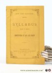 (Anonym) - Syllabus traduit et comparé à la Constitution et aux lois belges. (Association) "Jeune Garde Brabançonne".