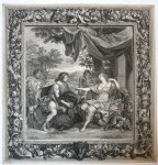 Edme Jeaurat (1688-1738), Bernard Picart (1673-1733), after Charles Le Brun (1619-1690) - [Antique print, etching] Meleager and Atalanta (tapisserie of the Duc d'Orleans), published 1720.