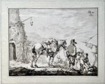 Bernardus Schreuder (fl. 1767-1780), after Adriaen van Ostade (1610-1685), supervised by Cornelis Ploos van Amstel (1726-1798) - Antique printdrawing | Man with a horse and women washing clothes, published 1772, 1 p.