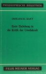 KANT, I. - Erste Einleitung in die Kritik der Urteilskraft. Nach der Handschrift herausgegeben von Gerhard Lehmann.