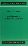 KANT, I. - Erste Einleitung in die Kritik der Urteilskraft. Nach der Handschrift herausgegeben von Gerhard Lehmann.