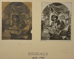 After Arnold Houbraken (1660-1719) - Antique drawing, pencil; antique print, etching | Scholar in his studio / Schrijvende man bij een raam [37: Cabinet Poullain], published 1781, 2 pp.
