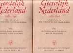 Proost, K.F., Jan Romein, red, - Geestelijk Nederland 1920-1940. Deel I. Onderwijs, Radio, Wijsbegeerte, Godsdienst, Kunst en Letteren. Deel II. De Wetenschappen van Natuur, Mens en Maatschappij. [2 delen compleet].