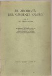 DON, J. (voorw,) - De Archieven Der Gemeente Kampen, Deel III; Het Nieuwe-Archief: Archieven van het stadsbestuur van Kampen 1813-1933, het eiland Schokland 1802-1859, kerkgenootschappelijke e.a. instellingen, familie-archieven, handschriftenverzameling.
