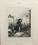 Madou, Jean Baptiste. - Genre print ca 1900  I Lithography with woman on the market in Brussels: Retour du marché Bruxelles, 1 p.