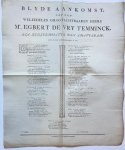  - [Printed publication 1783] Blyde aankomst van ... Mr. Egbert De vry temminck als burgermeester van Amsteldam, den 2den van sprokkelmaand Ao 1783. Amsterdam, J. Verlem. Plano.