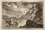 Merian, Matthäus (the Elder) (1593-1650) after Bril, Paul (1554-1626); published by Aubry, Pierre (1610-1686) - [Antique etching 1686] River landscape with old fortress on the left, published 1686, 1 p.