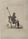 Stefano della Bella (1610-1664) - Antique print, etching, Military, Della Bella | Rider with lance on horseback (Ruiter met lans te paard, Divers Exercices de Cavalerie [4]), published ca. 1650, 1 p.