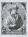 Boissard, Robert (c.1570-1601), after Oostsanen, /Jacob Cornelisz. Van (1460/65-1533) - [Antique portrait print, engraving, ca 1599] Alardus Amstelredamus Belga philosophus nascitur an obit Lovany an 1541 (Portret van Allard van Amstelredamus), published ca 1599, 1 p.