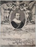 Cornelis van Dalen I (1602-1665), after Simon Jacobsz. de Vlieger (1600-1653), and after Willem van de Velde I (1610-1693) - [Antique portrait print, engraving] Maerten Harpertsz. Tromp (1598-1653) and the seabattles of Duinkerke and Duins, published 1640, 1 p.
