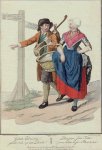 MAASKAMP, E. - Handgekleurde stippel-gravure uit: Afbeeldingen van kleeding, zeden en gewoonten - [No. 16] -.Geluk Deerske! gaude ook op den Bosch? / Bonjour, Jolie Fille! vous allez aussi à Bois-le-duc?