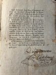 Cortebrant, notary - Legal deed 1741 | Printed legal deed with manuscript additions about Jacob Pesters heer van Cattenbroek, bond (obligatie) of Burchard Fruin?, notary Cortebrant 1741, 4 pp.