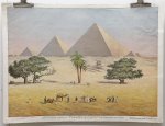 Ad Lehman Geographische Charakterbilder - Egypt - The Pyramids of the Great Giza. Big size Lithograph with pyramids, camels and tourists