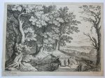 Willem van Nieulandt II (ca. 1584-1635) [Terranova] after Paul Bril (1554-1626); published by Pierre Mariette (1603-1657) - [Antique print, etching] Landscape with Abraham and Isaac [2/5], published ca. 1650, 1 p.