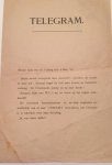 [Pamphlet] - Pamphlet. TELEGRAM. Reuter seint ons uit Leipzig d.d. 4 dec '13. Dezen avond mompelde men schuchter: " moeder, de leeuw is weer los". Ditmaal begaf hij zich naar buiten in westlijke richting. De Utrechtse politie zij op haar hoede! Burgers, ki...