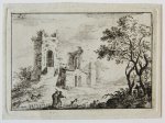 Legros, Salvator (1754-1834) - Original etching/ets: Landscape with ruins/Landschap met ruines, ca 1788.