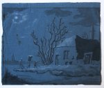 circle of Michiel Jacobus van der Schaft (1829-1889) - [Antique drawing/tekening] A farm in the moonlight (boerderij in het maanlicht), ca. 1850-1900.