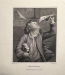 Hessloehl, W. after Donlou. - [Antique print, gastronomy] Der Gourmand, the glutton, by W. Hessloehl, publishing date unknown, 1 p.