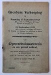 [VEILINGBOEKJE ONROEREND GOED] - [Veilingboekje betreffende onroerend goed Heemstede, met blauwdruk] Openbare Verkooping van 42 perceelen bouwterrein en een perceel weiland, te Heemstede, Eikelboom & Timmers, Santpoort 1923, 16 pp.